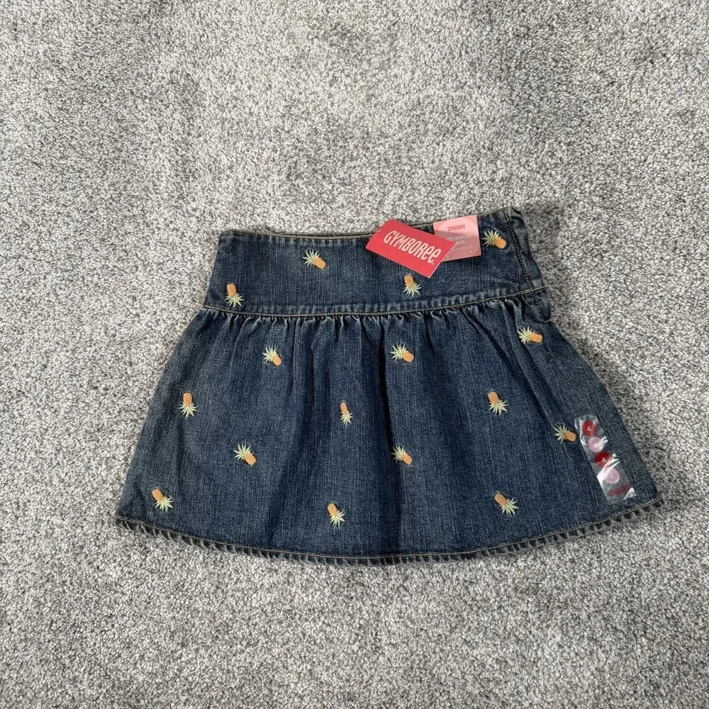 Vintage Y2K Gymboree Skirt 4 Denim Pineapple Embroidered Tropical Fruity Preppy